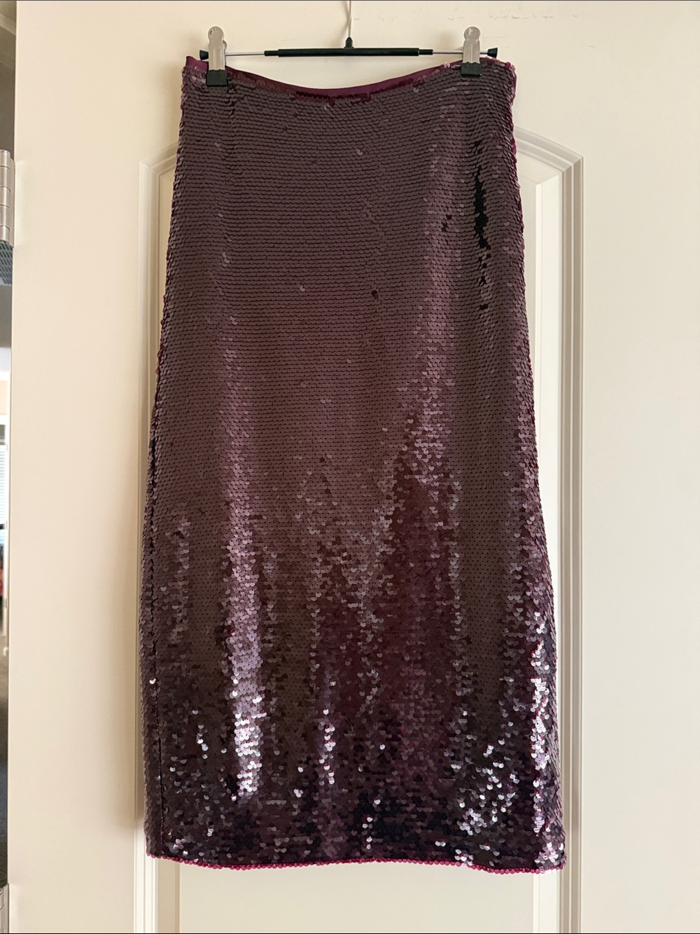 LOFT Sequin Pencil Skirt in Deep Plum
